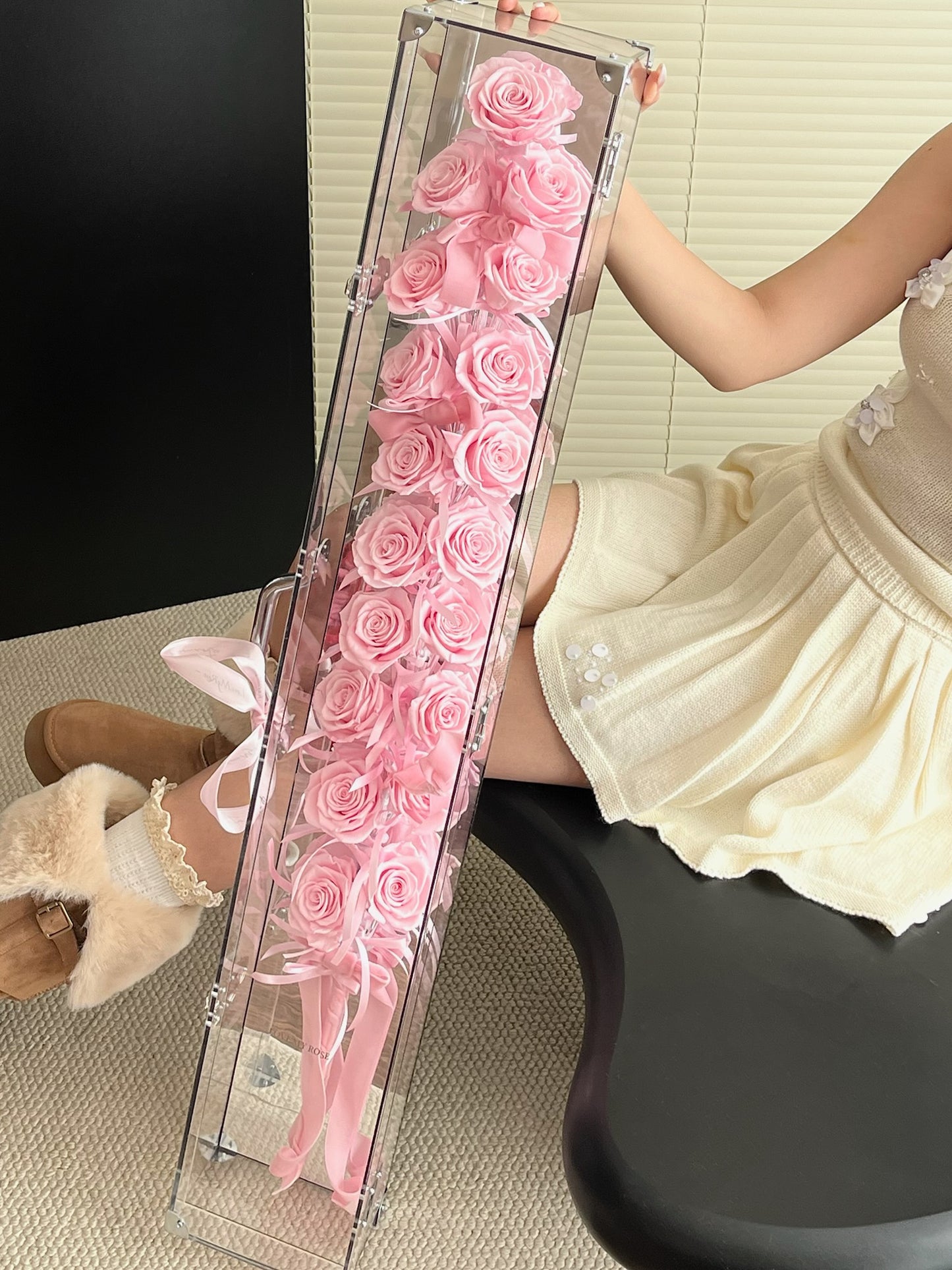 Acrylic gift box, everlasting rose gift box, candied haws bouquet, 19 large roses, pink Floyd red, plum jam