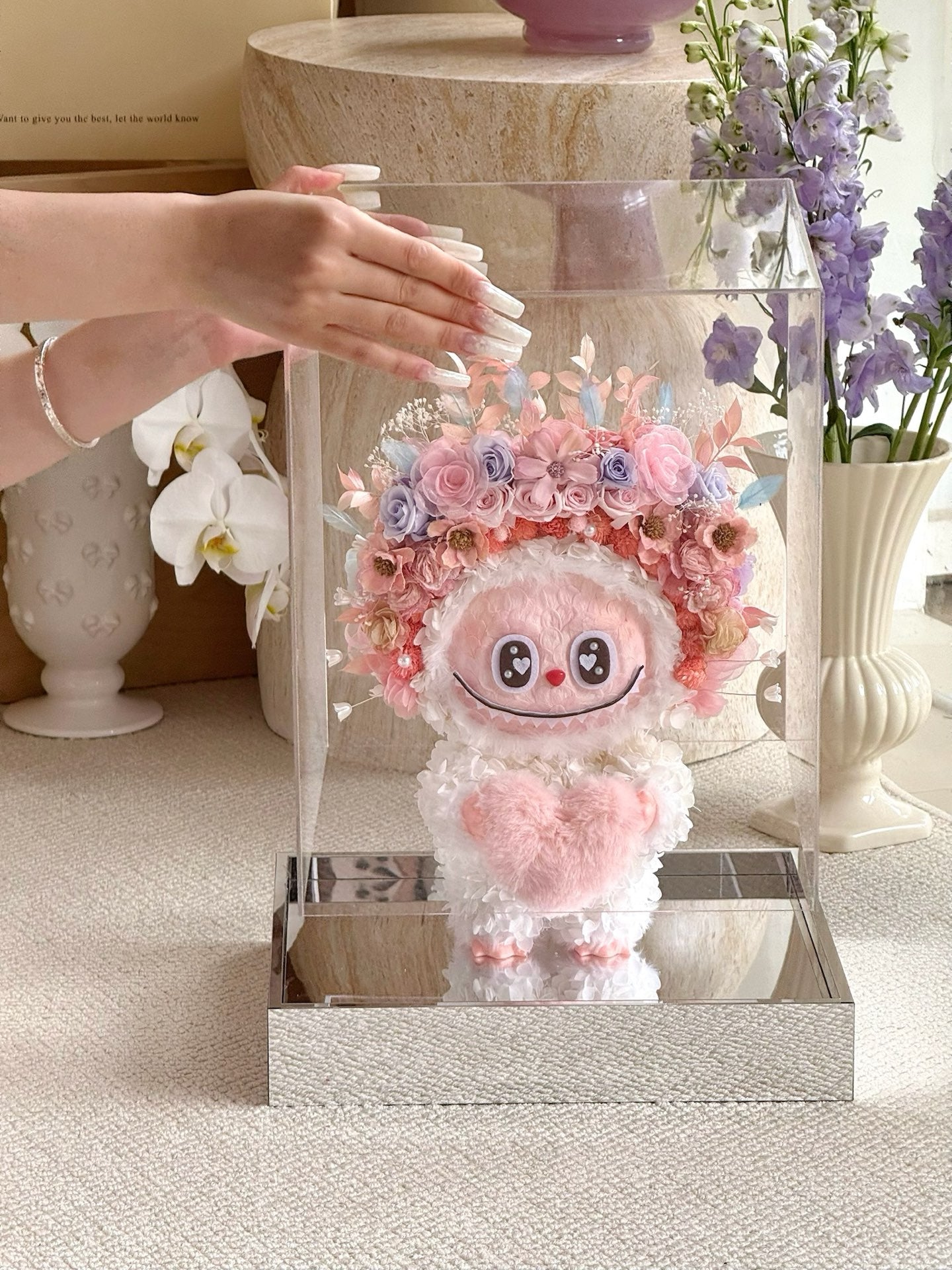 Preserved flower rose labubu doll real flower gift box high-end luxury birthday gift for children and girlfriend
