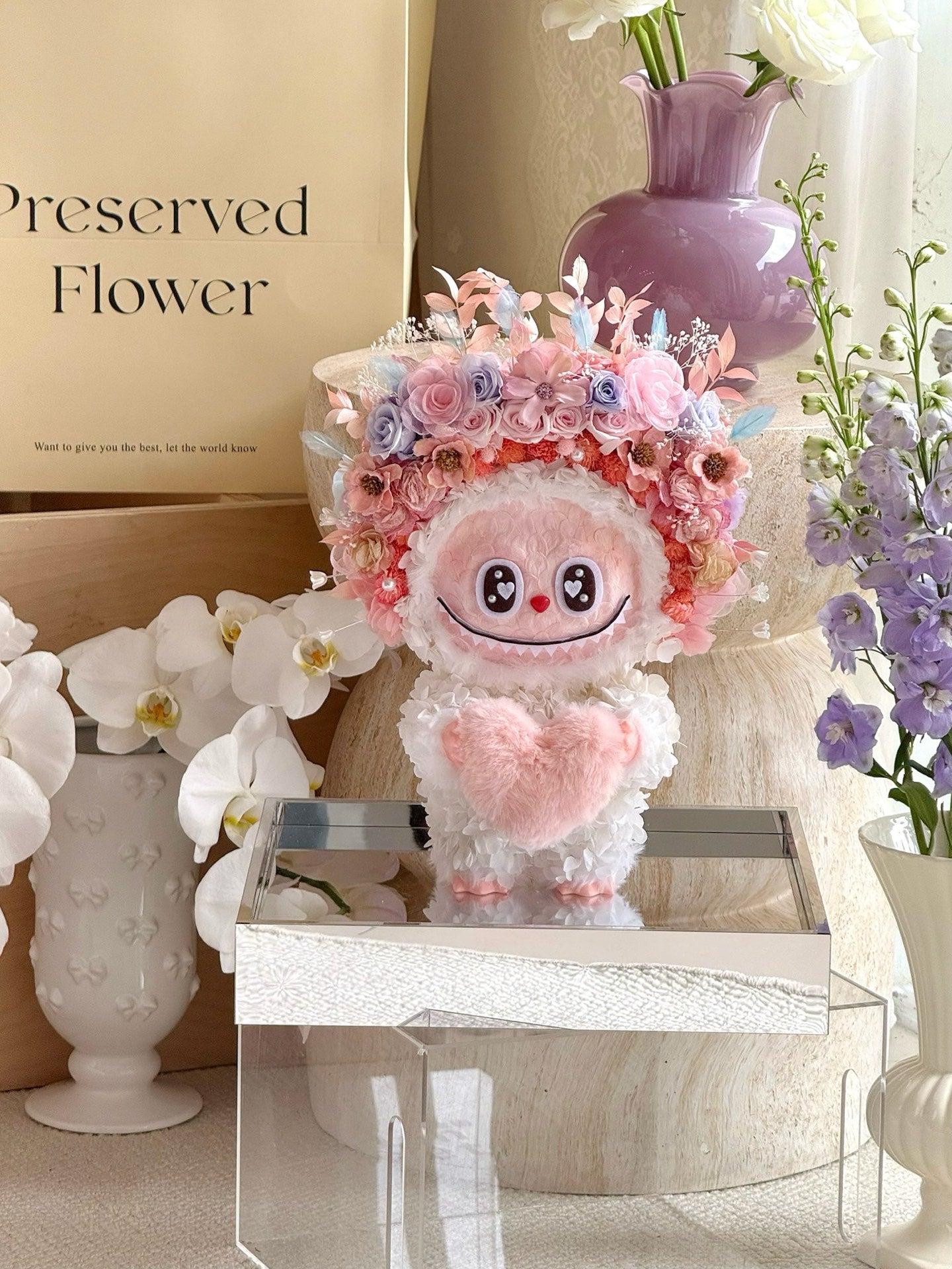 Preserved flower rose labubu doll real flower gift box high-end luxury birthday gift for children and girlfriend