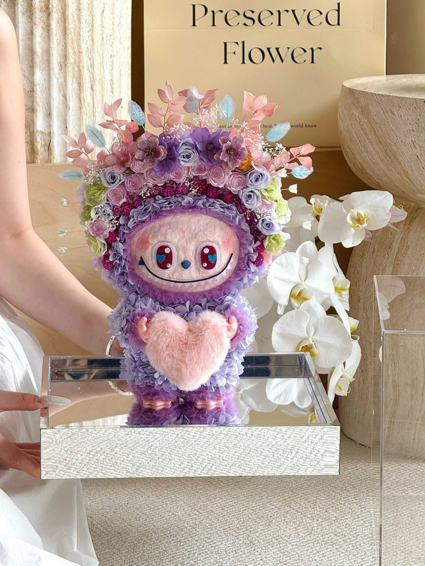 Preserved flower rose labubu doll real flower gift box high-end luxury birthday gift for children and girlfriend