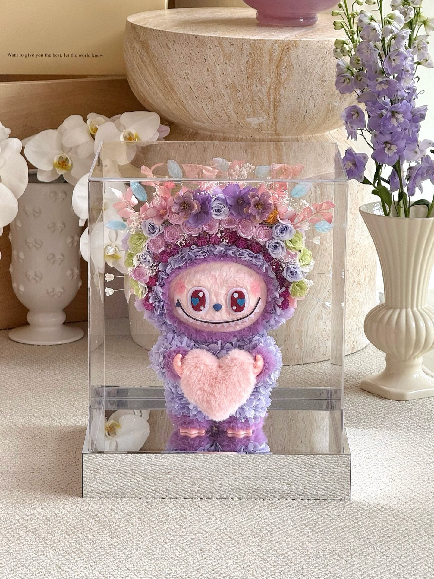 Preserved flower rose labubu doll real flower gift box high-end luxury birthday gift for children and girlfriend