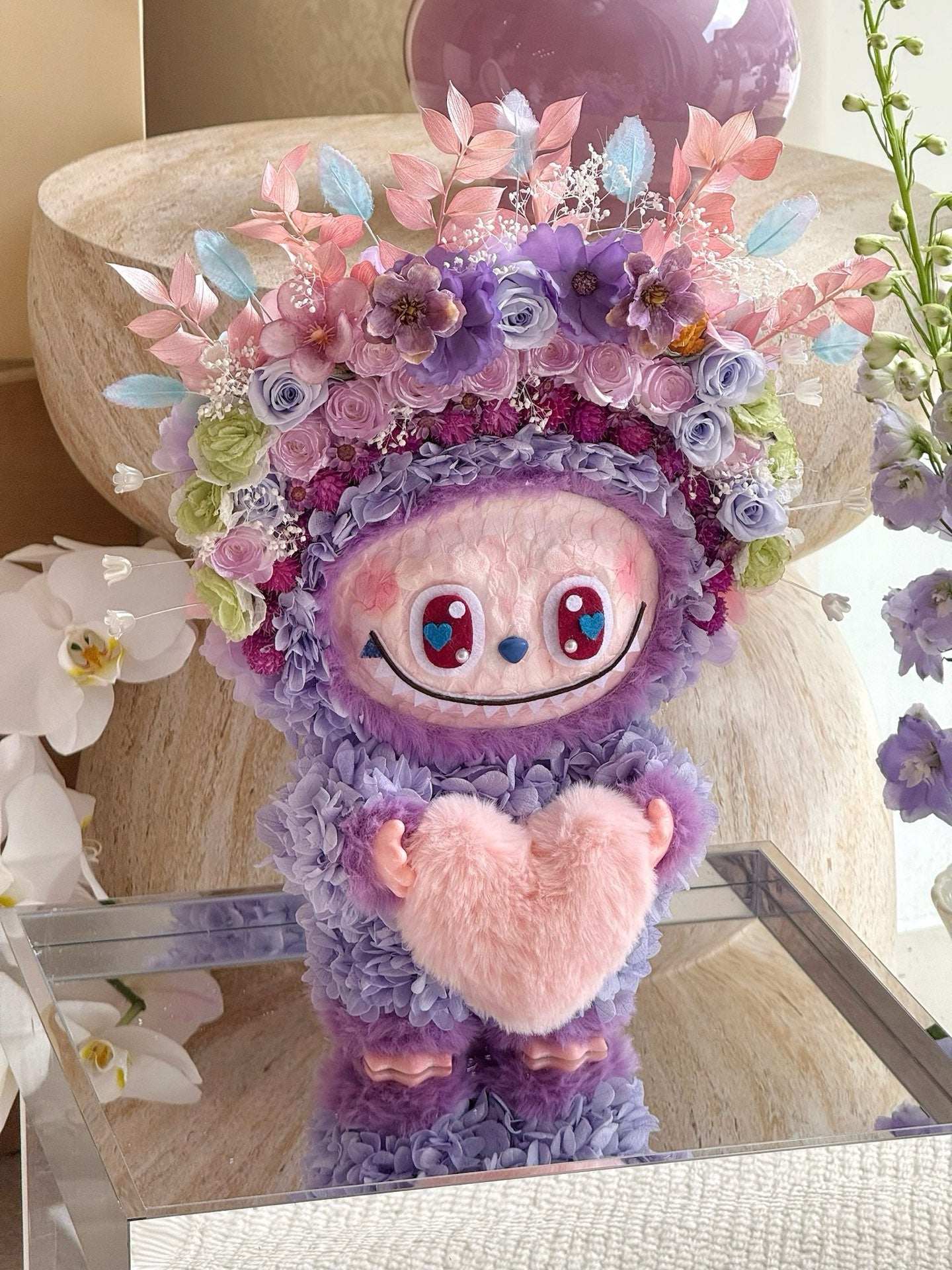 Preserved flower rose labubu doll real flower gift box high-end luxury birthday gift for children and girlfriend