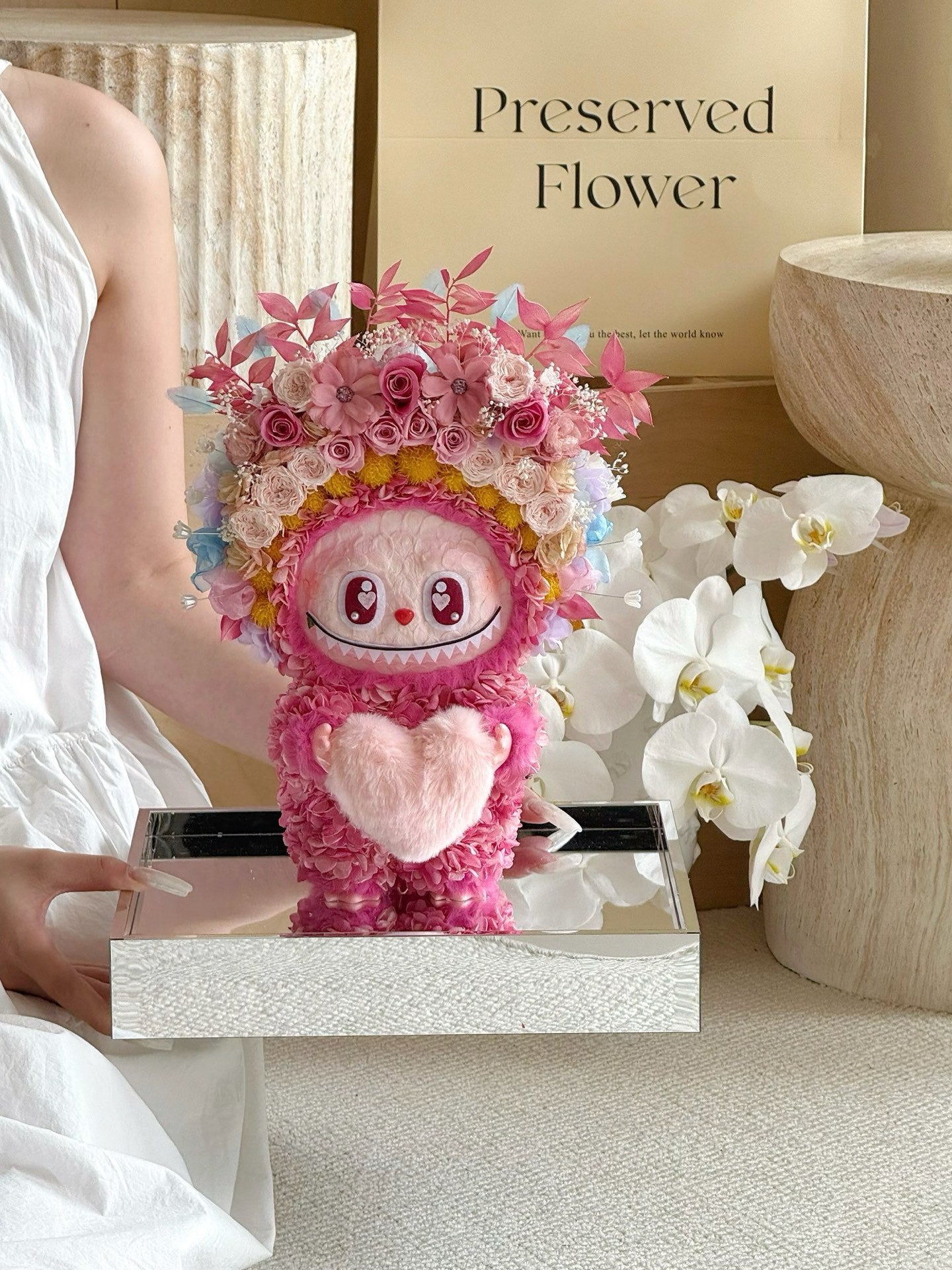 Preserved flower rose labubu doll real flower gift box high-end luxury birthday gift for children and girlfriend