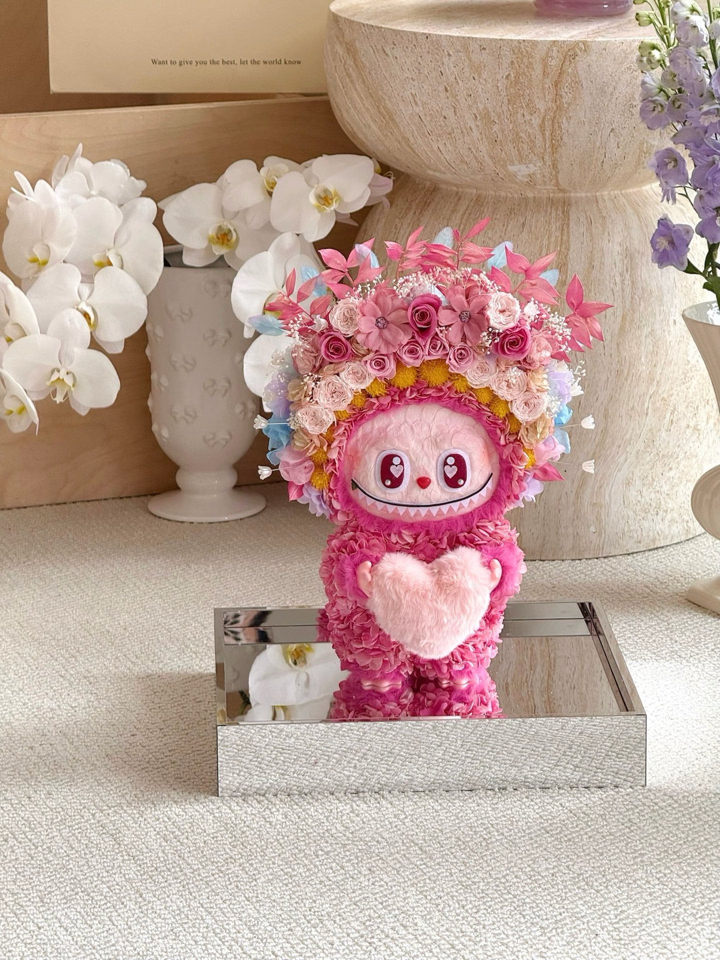 Preserved flower rose labubu doll real flower gift box high-end luxury birthday gift for children and girlfriend