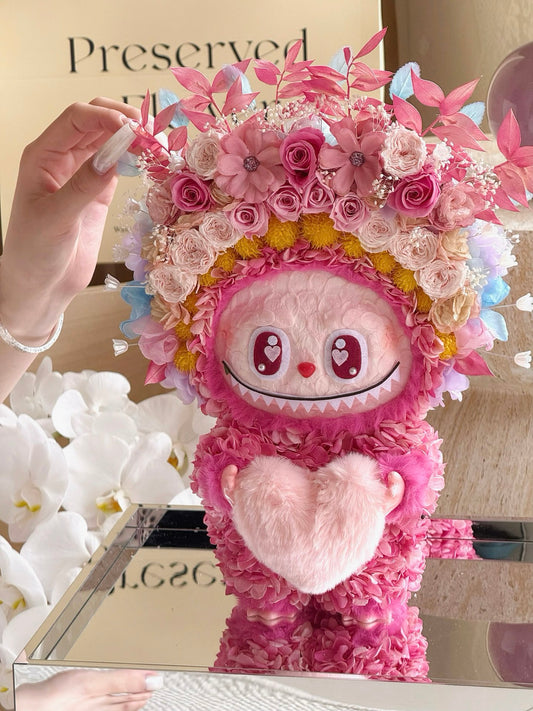 Preserved flower rose labubu doll real flower gift box high-end luxury birthday gift for children and girlfriend