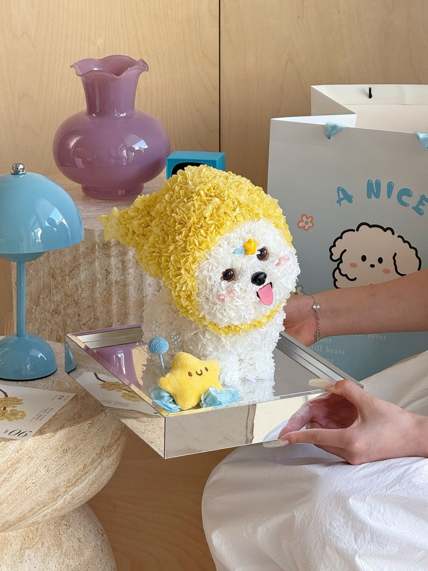 Preserved flower doll cute puppy star man ornaments preserved flower hydrangea cute light luxury gift for children