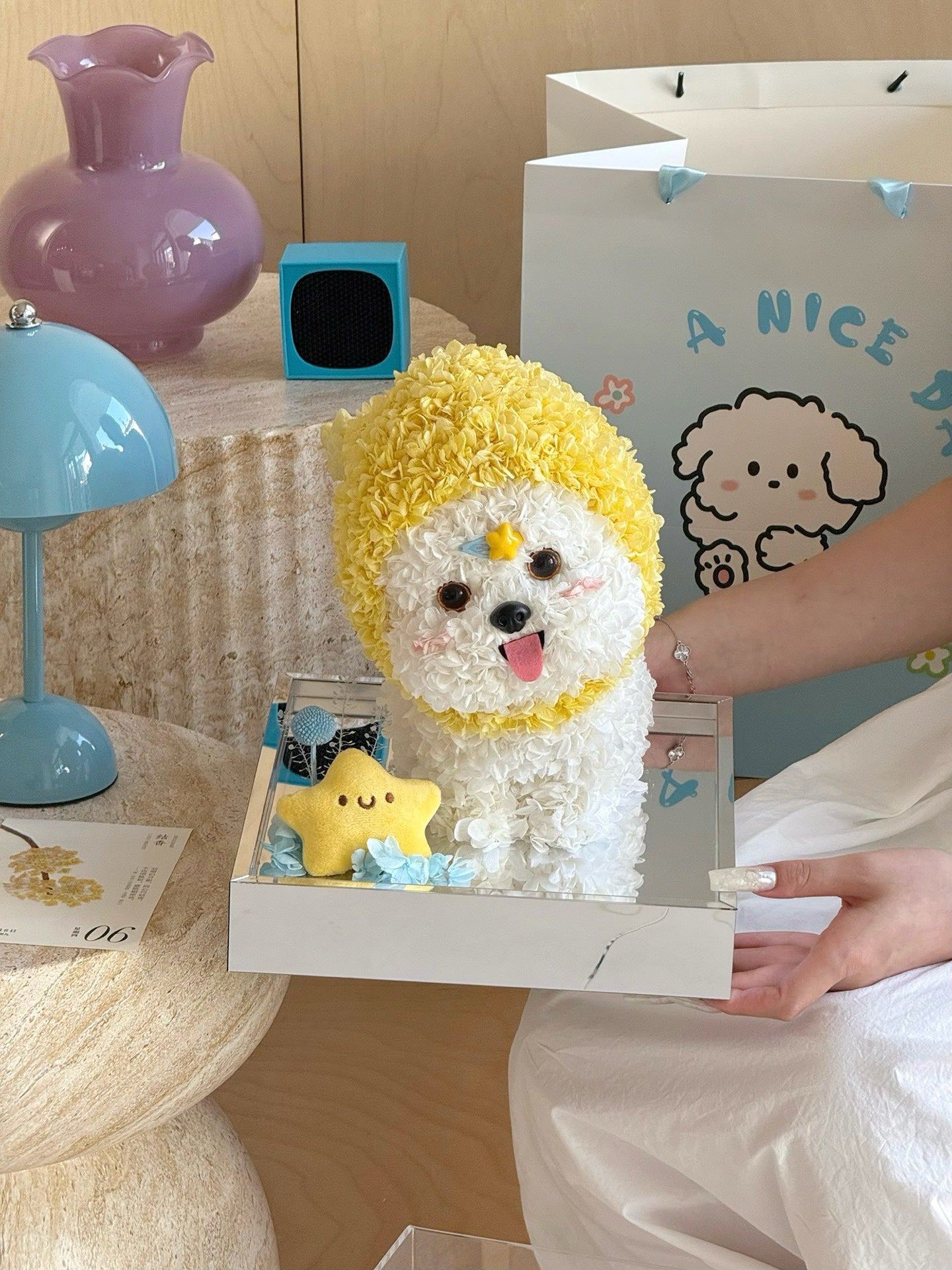 Preserved flower doll cute puppy star man ornaments preserved flower hydrangea cute light luxury gift for children