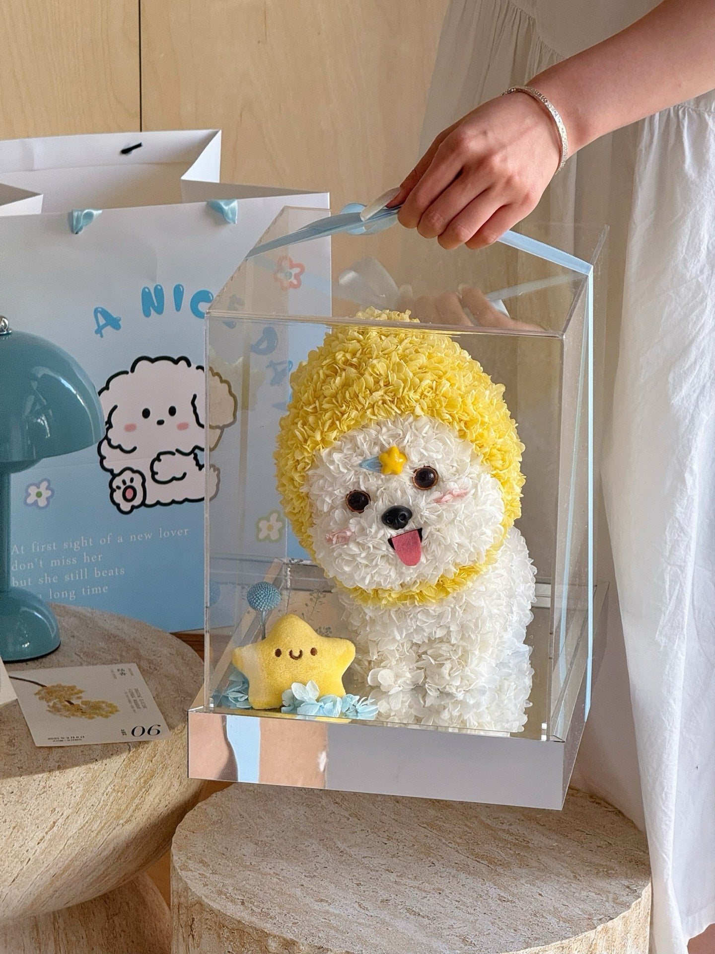 Preserved flower doll cute puppy star man ornaments preserved flower hydrangea cute light luxury gift for children