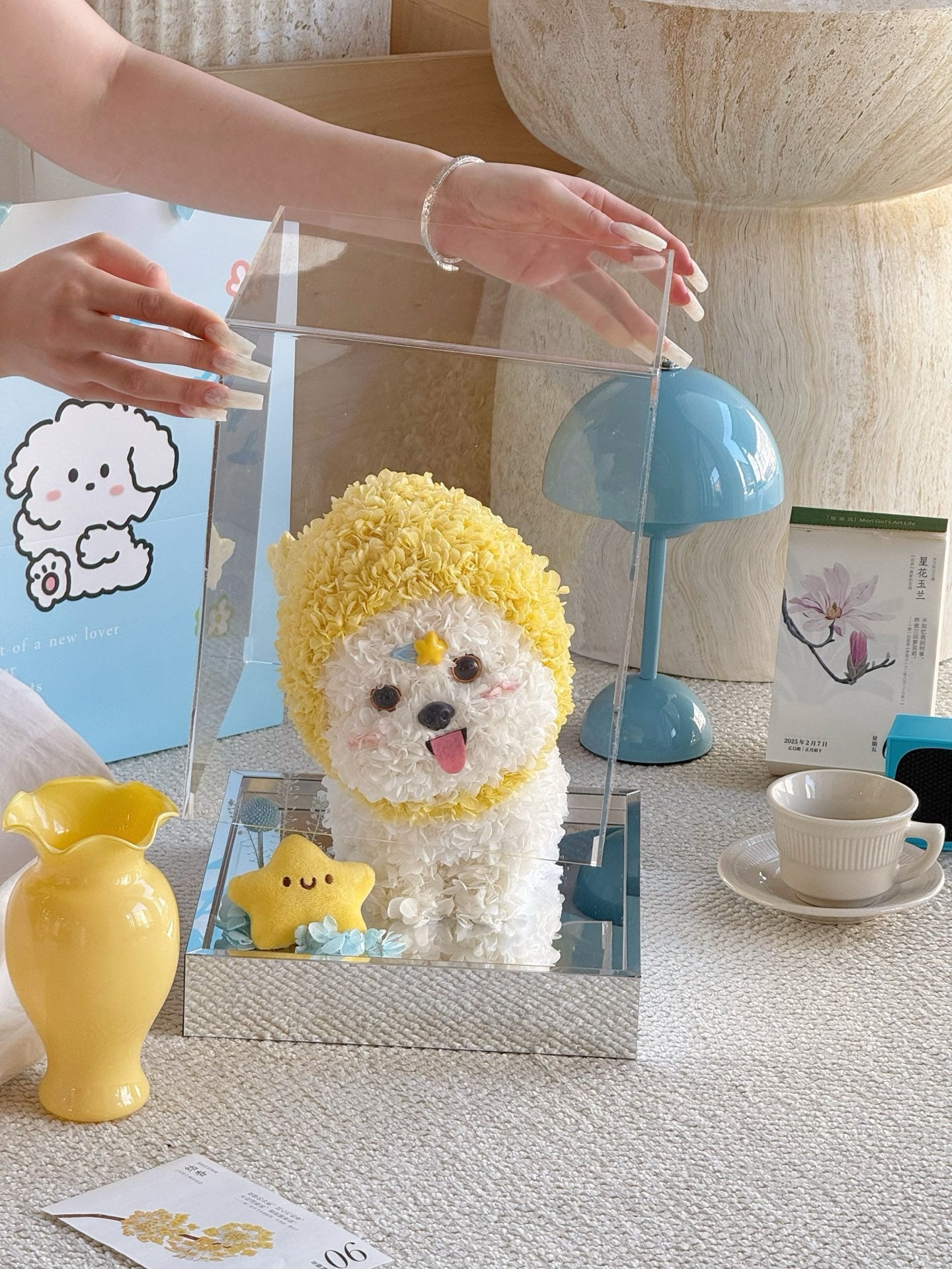 Preserved flower doll cute puppy star man ornaments preserved flower hydrangea cute light luxury gift for children