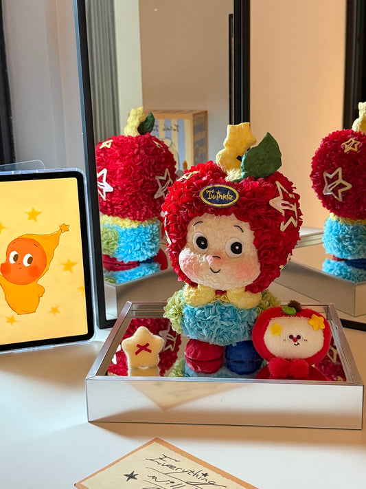 Christmas gift preserved flower apple star man doll real preserved flower ornaments for daughter birthday gift for children