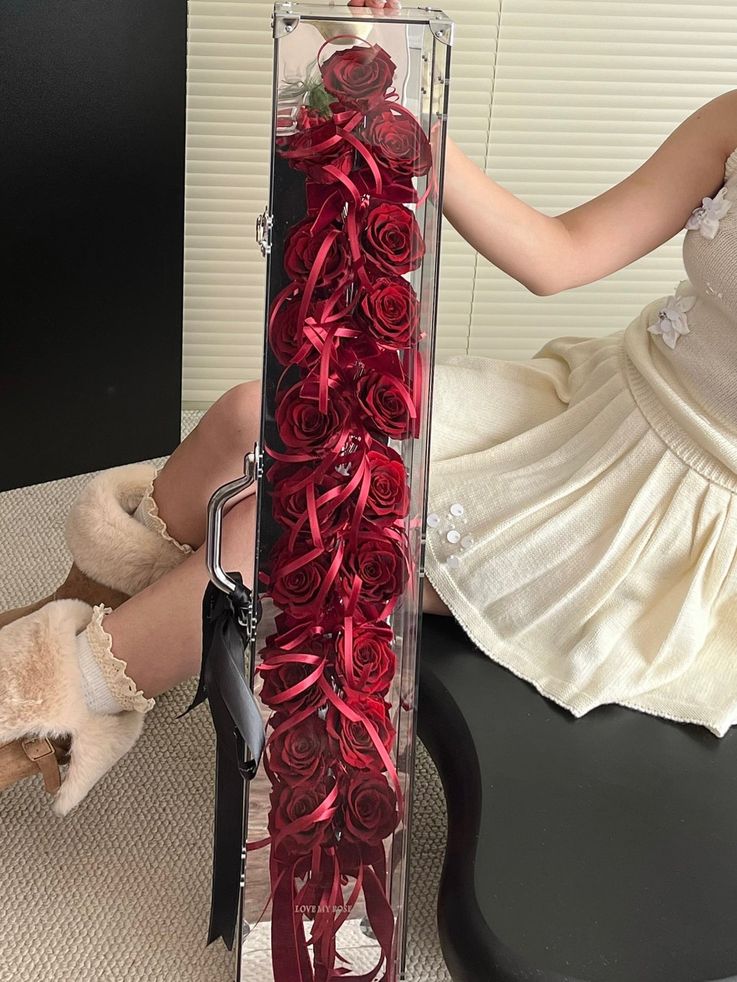 Acrylic gift box, everlasting rose gift box, candied haws bouquet, 19 large roses, pink Floyd red, plum jam