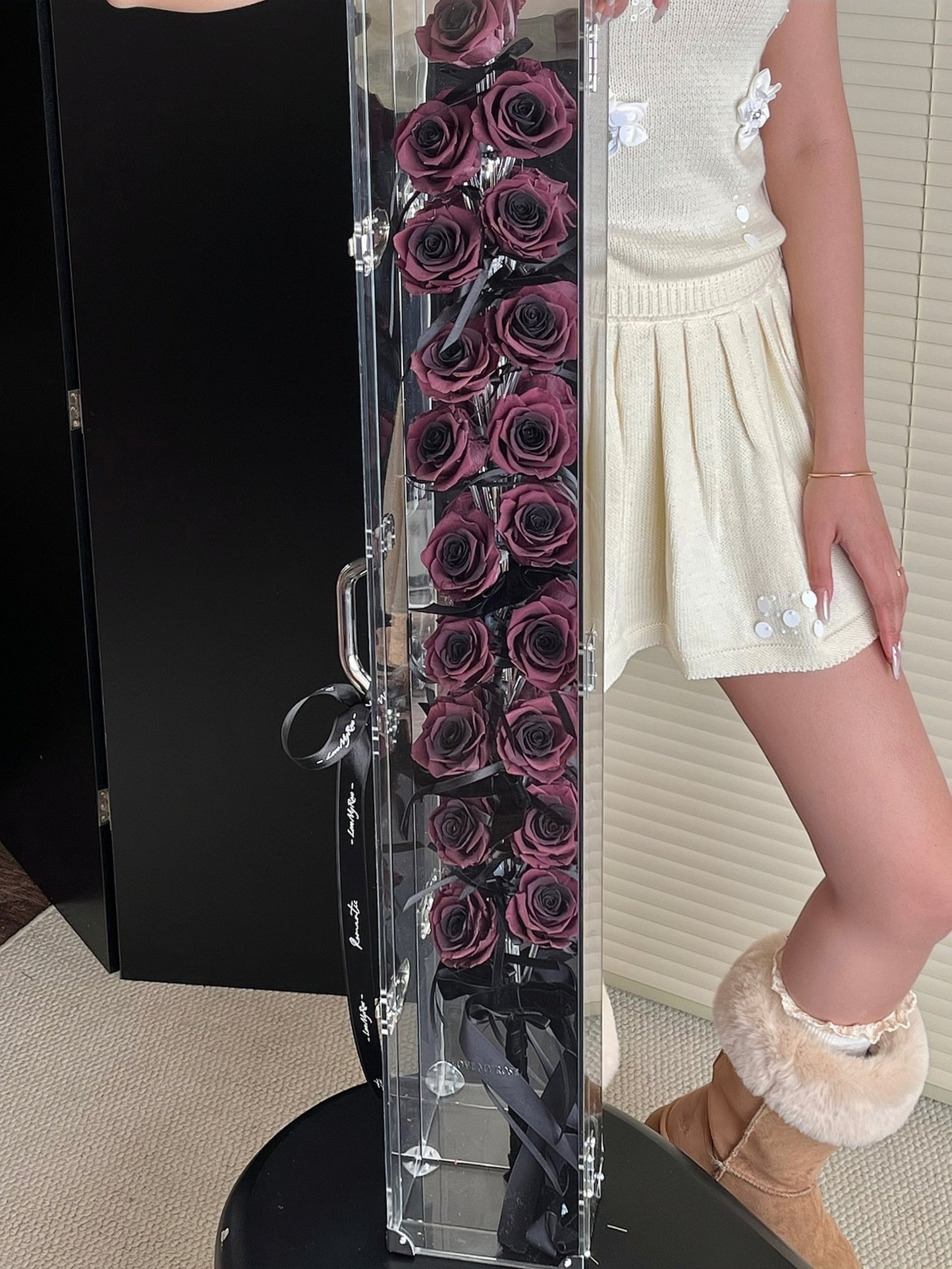 Acrylic gift box, everlasting rose gift box, candied haws bouquet, 19 large roses, pink Floyd red, plum jam